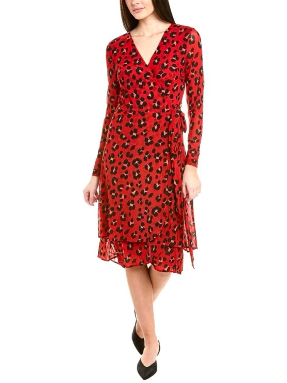 Cabi Siren Wrap Dress leopard animal print long wrap dress derby size S